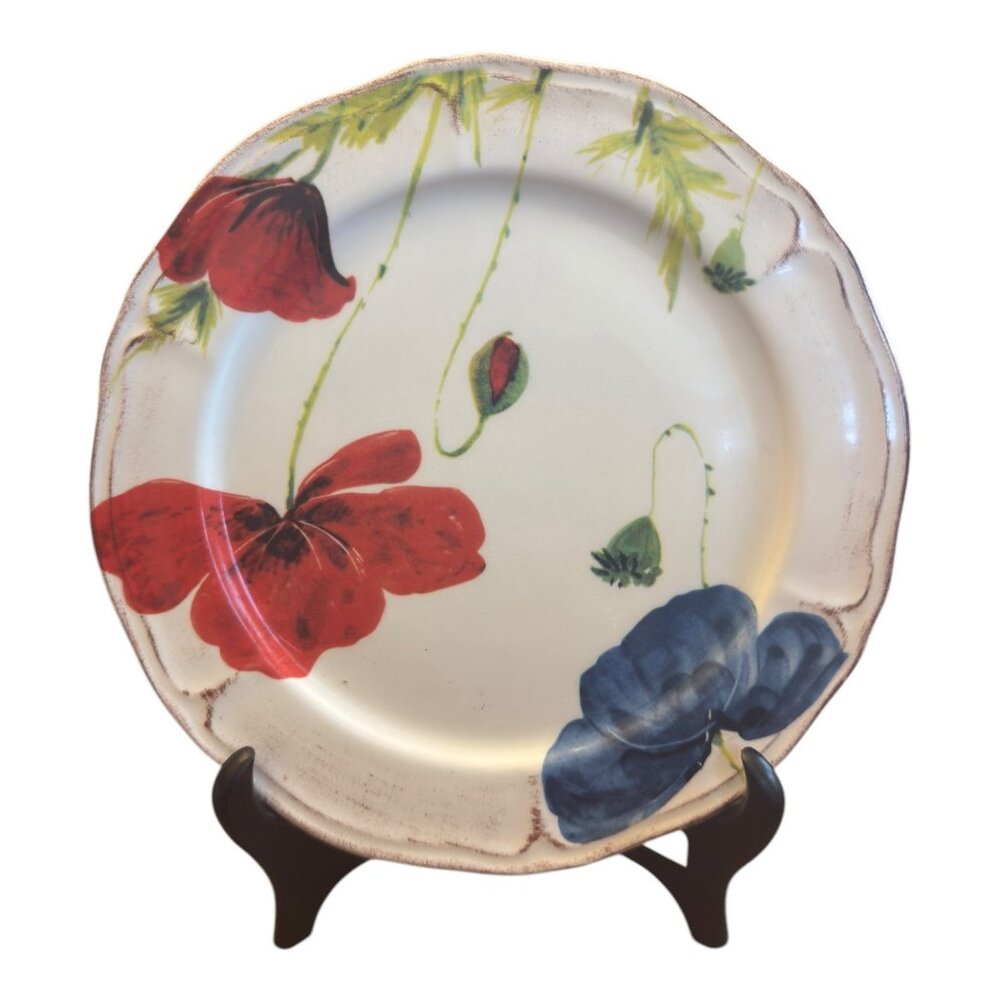 Set Of 5 Plates By GTB Home Handcrafted In Italy With Poppy  Floral Design 8.5" - Picture 2 of 8
